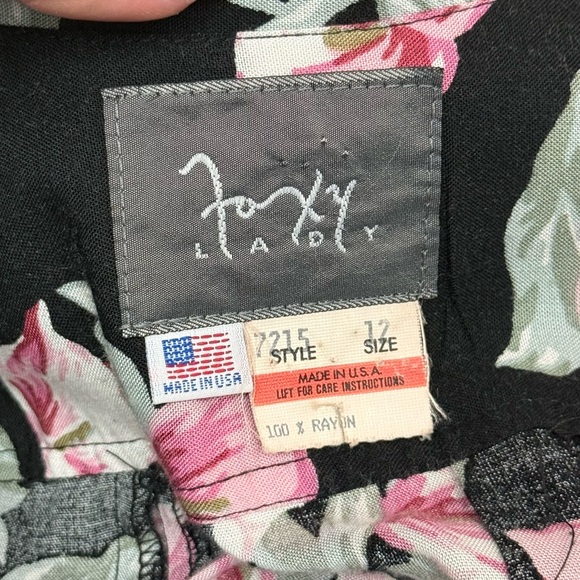 Vintage 80s Jumpsuit Black Pink Floral  Size 12 Foxy Lady Funky Unique Jumpsuit - Picture 3 of 12